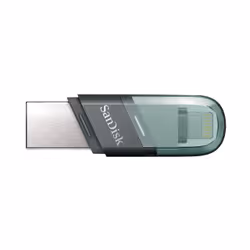 SanDisk iXpand Flash Drive Flip, 128 Go, USB Type-A / Lightning, 3.2 Gen 1 (3.1 Gen 1), Casquette, Gris, Argent, Transparent