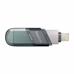 Disque Dur Flash iXpand Flip USB 128Go Double Connexion Type-A/Lightning Gris Argent Transparent