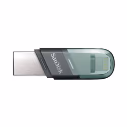 SanDisk iXpand Flash Drive Flip, 64 Go, USB Type-A / Lightning, 3.2 Gen 1 (3.1 Gen 1), Casquette, Gris, Argent, Transparent