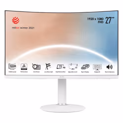 Ecran Gaming MSI MD271CPW - Taille de l'écran: 27" 75Hz, Incurvé - Résolution: 1920 x 1080 (FHD) - Luminosité: 250 cd/m² - R ...