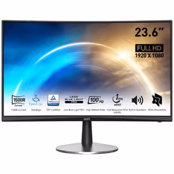 Écran MSI PRO MP2422C - Taille de l'écran: 23.6" Full HD, 100 Hz - Résolution: 1920 x 1080 pixels - Courbure: 1500R - Format  ...
