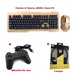 Ensemble Clavier & Souris Sans Fil + Manette De Jeu + Casque