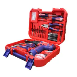 Ensemble d'Outils Emtop EEDK09601 96 Pièces + Visseuse Rouge & Bleu