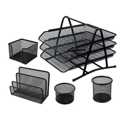 Ensemble De Bureau En Métal 5 Pièces Noir