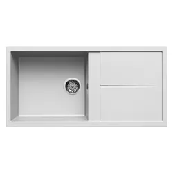 Focus FILO 100W - Évier 1 bac, 100 cm, Granitek blanc, sur plan, égouttoir réversible