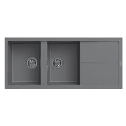 Évier De Cuisine Encastrable FOCUS Graniteck2 Bacs + égouttoir - Gris