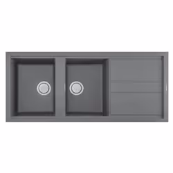 Évier 2 bacs Titanium+ égouttoir Focus- Mesure: 1160 x 510 mm- Encastrement: 1140 x 480 mm- Bases: 800 mm- Profondeur du bac: ...