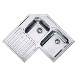 Évier d'angle inox PREMIUM ANGOLO 86 cm avec goutte à goutte à gauche, pratique et esthétique, optimise judicieusement l'espa ...