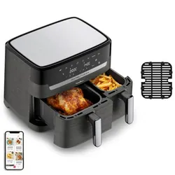 Moulinex Dual Easy Fry EZ905B20 friteuse Double 8,3 L Autonome 2450 W Friteuse d'air chaud Charbon, Gris
