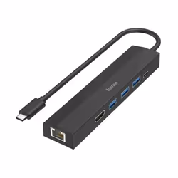 HUB USB-C Hama 6 Ports - Longueur du câble: 15 cm - Débit de transfert: 10/100/1000 Mbps - Connexions: 3x USB-A, 1x USB-C, 1x ...