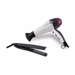 Kit Sèche-cheveux + Lisseur en céramique - Puissance: 2000 W - 2 vitesses - 3 températures - Touche air froid - Protection co ...