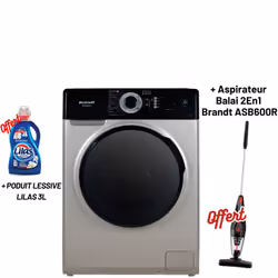 Lave Linge Frontale BRANDT - Capacité: 7 Kg - Volume du tambour: 53L - Vitesse d'essorage: 1400 tr/min  - Classe énergétique: ...
