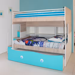 Lit Twin Avec Caisson Mobile Chene Brut Turquoise Stratifie