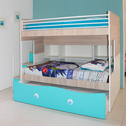 Lit Twin Avec Caisson Mobile Chene Brut Turquoise Stratifie