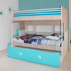 Lit Twin Avec Caisson Mobile Chene Brut Turquoise Stratifie