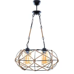 Lustre Moderne à 2 Lampes Avec Corde Noir