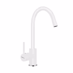 Mitigeur Focus Line, bec haut courbé, idéal pour remplir récipients larges. Disponible en  Blanc.