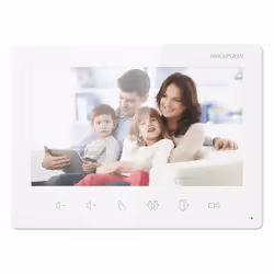 Moniteur HIKVISION DS-KH1200 Pour Vidéophone - Poste intérieur analogique plug & play à 2 fils - Écran non tactile TFT de 7" - Résolution: 1024 × 600px - Recevez un appel vidéo et déverrouillez via le poste intérieur - Microphone omnidirectionnel intégré - Haut-parleur intégré (plus de 80 dB dans un rayon de 20 cm) - Volume Réglable avec des boutons tactiles - Capacité De L'interphone Lié: 2 - 6 boutons tactiles - Température De Fonctionnement: -10 °C à 50 °C (14 °F à 122 °F) - Interface D'alimentation: 3 interfaces bifilaires