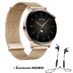 Montre Connectée HUAWEI Watch GT3 42MM - Milanais Gold + Écouteurs HUAWEI