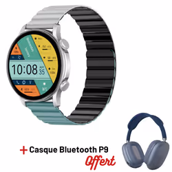 MONTRE CONNECTÉE KIESLECT CALLING WATCH KR PRO LTD / SILVER Avec Casque Bluetooth P9 Bleu