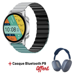 MONTRE CONNECTÉE KIESLECT CALLING WATCH KR PRO LTD / SILVER Avec Casque Bluetooth P9 Bleu