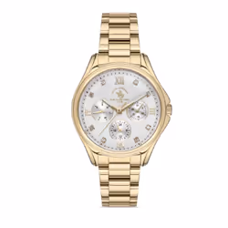 Montre Femme Polo Santa Barbara -  Forme Ronde - Affichage Analogique - Couleur bracelet Or - Matière bracelet: Acier inoxyda ...