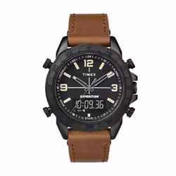 Marque Timex- Type du matériau de la bande Cuir Mouvement Quartz -Couleur du cadran Noir -Couleur du bracelet Brun-Matériau d ...