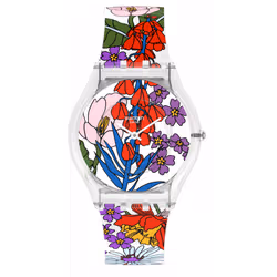Montre Mixte Swatch BOTANICAL PARADISE SS08K110 - Fonctions Heure, Etanchéité, Lumineux - Mouvement Quartz - Étanche 30 mètre ...