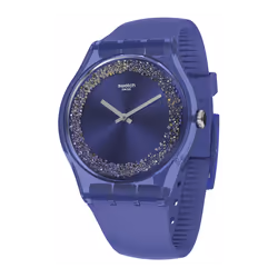 Montre pour Femme Swatch Purple Rings SUOV106 - Mouvement Quartz - Sparkle ring de cristaux bleus autour de son cadran brossé ...