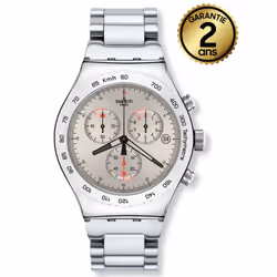 Montre Pour Homme Swatch Silverish YVS405GC - Fonctions: Date & Heure, Chrono - Mouvement Quartz - Étanche 3 Bar - Verre Miné ...