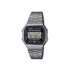 Montre Unisex CASIO - Affichage: Digital - Forme: Carré - Chronomètre: 1/100 s - Résistance à l'eau - Bande d'acier inoxydabl ...