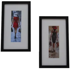 Pack de 2 Tableaux De Décoration Femmes Aux Chapeaux 16 x 19 cm