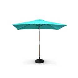 Parasol en Bois 3*3M acrylique carré Bleu Ciel avec Socle Ciment