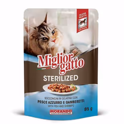 Pâté MIGLIOR GATTO Stérilisé Poisson Bleu Et Crevettes 85Gr