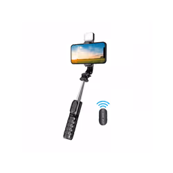 Perche à selfie avec trépied et éclairage d'appoint WIWU WI-S002 - Avec lumière d'appoint - Matériau : ABS + acier inoxydable ...