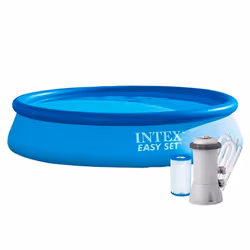 Piscine Circulaire INTEX - Matière:  PVC - Dimensions : 305 cm x 305 cm x 76 cm - Forme: Circulaire  - Autoportante avec anne ...