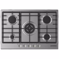 Plaque de cuisson 5 Feux en Acier Inoxydable Hoover - Largeur 75cm - 5x Brûleurs à Gaz - Grilles en fontes - Brûleur semi-rap ...