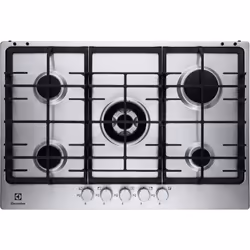 Plaque de Cuisson 75 cm - 5 Brûleurs à gaz, l’un triple Couronnes - Flamme stabilisée - Grilles et chapeaux de brûleurs en fo ...