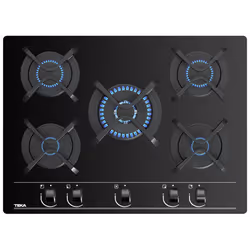Plaque de cuisson encastrable à gaz Teka GBC 75030 KIB - 70cm - 5 Feux - Gaz sur verre Noir - Grandes grilles en fonte - Allu ...