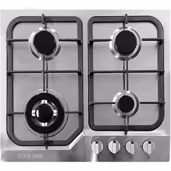 Plaque de cuisson encastrable StarOne - 4x Feux - Couleur Inox - Allumage automatique - Brûleurs à flamme pilotée - Grille no ...