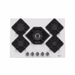 Plaque de cuisson encastrable 5 Feux - Verre trempé blanc - Grilles en fonte - 5x Brûleurs euro pool - Système allumage à pul ...