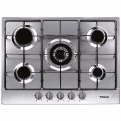 Plaque De Cuisson Focus - Nombre de feux : 5 - Largeur : 70cm - 5 Brûleurs à gaz, l'un double couronnes - Flamme stabilisée - ...