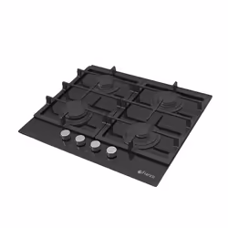 Plaque de cuisson Franco, vitrocéramique noire, 4 feux, 60 cm. Commandes frontales, grille et chapeaux de brûleurs en fonte,  ...