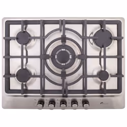 Plaque de cuisson inox 70cm - Allumage électrique - Grille en fonte -5 brûleurs - Boutons de contrôles frontales en inox - St ...