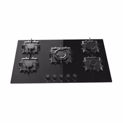 PLAQUE INOX JOKER 5 Feux - Vitro noir 90CM - Verre trempé 8 mm - 4 brûleurs à gaz - Brûleur 1: 1 KW - Brûleur 2: 1.75 KW - Br ...
