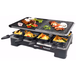 Raclette 8 - Grill - Pierre Techwood TRGP-690 - Puissance 1400W - 8 Poêlons - Plaque Grill + Pierre - Plaque de Revêtement  ...
