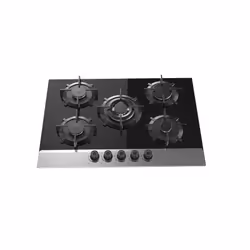 PLAQUE INOX JOKER 5 Feux - Vitro noir/Inox 75CM - Verre trempé 8 mm, Inox -  4 brûleurs à gaz - Brûleur 1: 1 KW - Brûleur 2:  ...
