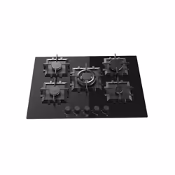 PLAQUE INOX JOKER 5 Feux - Vitro noir 75 CM - Verre trempé 8 mm - 4 brûleurs à gaz - Brûleur 1: 1 KW - Brûleur 2: 1.75 KW - B ...