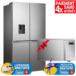 Réfrigérateur Side By Side Hisense RQ5N560NMII 4 Portes / Inverter / NoFrost / 579 Litres / Silver Avec Micro Onde Hisense 23 Litres / 800 W / Silver Gratuit