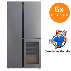 Réfrigérateur Side By Side Hyundai Inverter 548L NoFrost + Cave À Vin Verre Gris